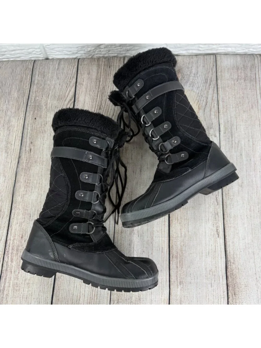 Weathermates by Khombu Black Tall Quilted Winter Snow Boots Size 8M